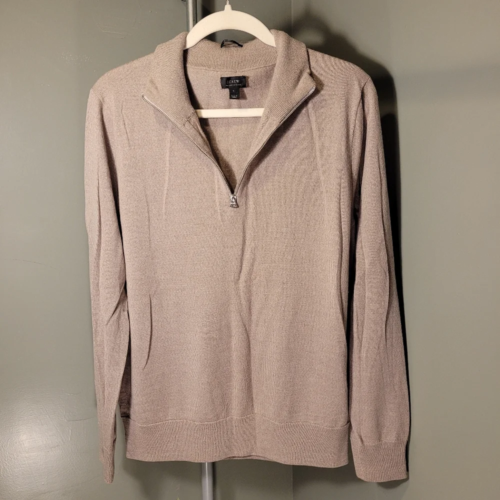J.Crew Men's 100% Italian Merino Wool Half-zip‎ Sweater, Size L, Taupe Tan